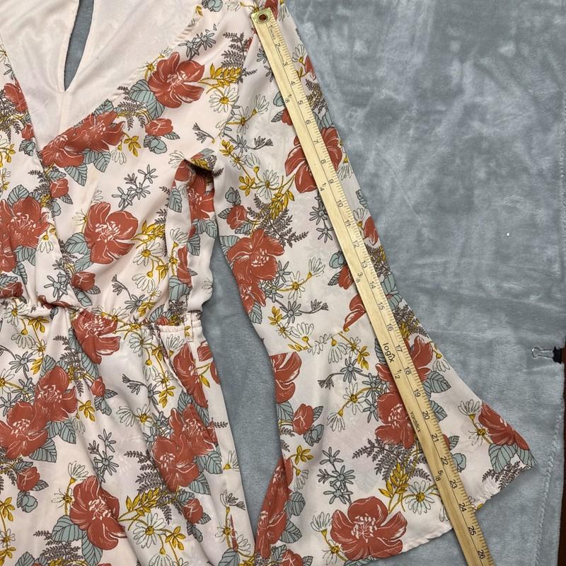 Lulus Women XL Always Thriving Blush Pink Floral Print Bell Sleeve Floral Romper