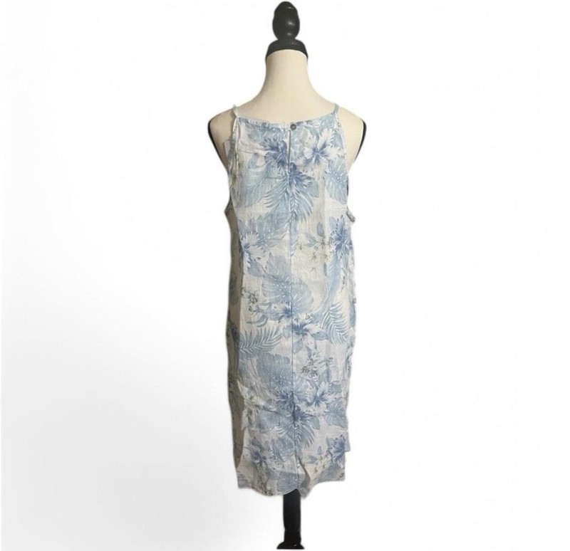 Lungo L’Arno Dress SzS 100% Linen Made In Italy Tropical Flower Side Slit Pocket