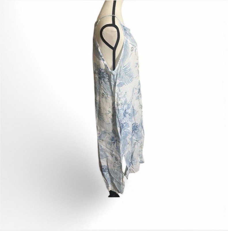 Lungo L’Arno Dress SzS 100% Linen Made In Italy Tropical Flower Side Slit Pocket