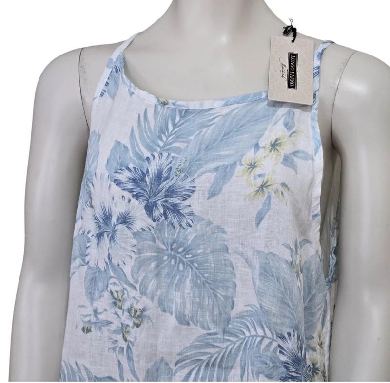 Lungo L’arno Sz L 100% Linen Sleeveless Midi Dress Floral A-Line Pockets NWT
