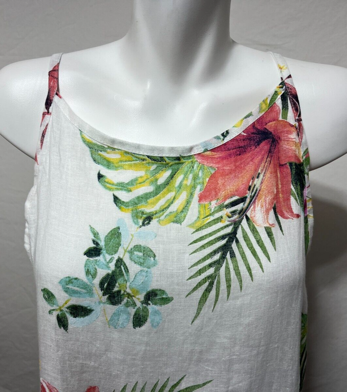 Lungo L'Arno Women Linen Dress Large Italy Summer White Pink Floral New NWT