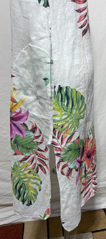 Lungo L'Arno Women Linen Dress Large Italy Summer White Pink Floral New NWT