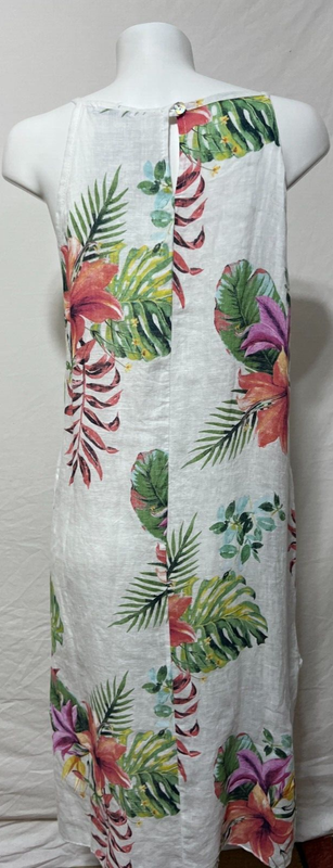Lungo L'Arno Women Linen Dress Large Italy Summer White Pink Floral New NWT