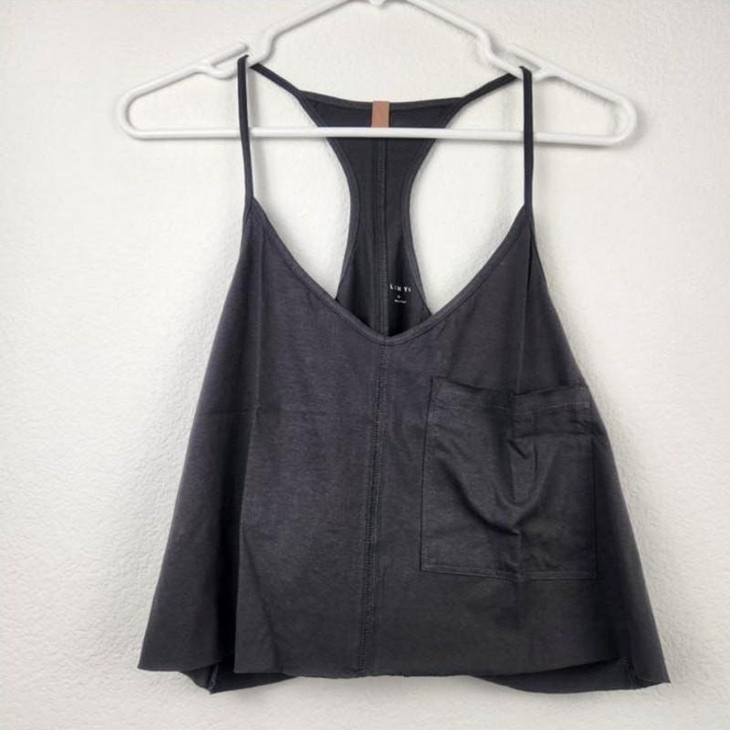 Lunya Organic Pima Racer Tank Gray Size Large NWOT Pocket