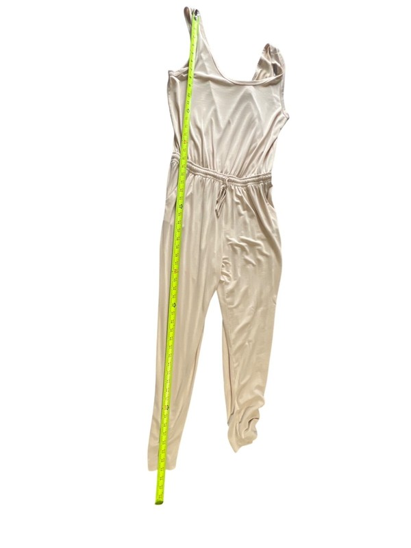 Lush Womens Sleeveless Beige Jumpsuit Large With Elastic Waist & Scoop Neck
