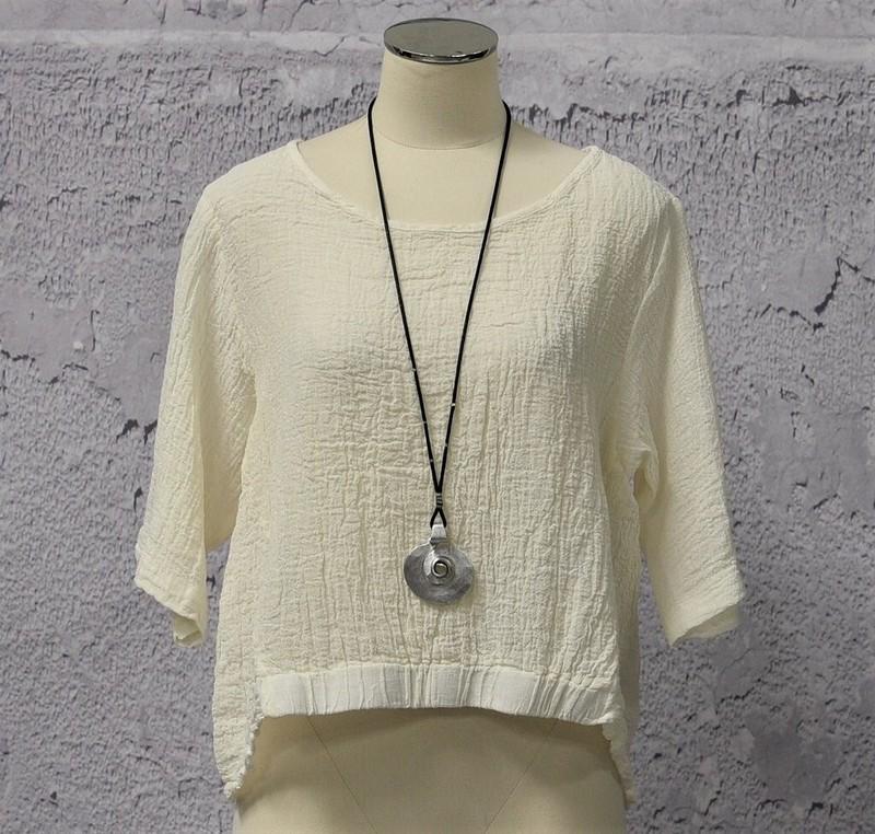 LUUKAA Linen 8Y0150 Lagenlook CLAIR CROP TOP Hi-Lo Hem (sizes 6-18) CREAM