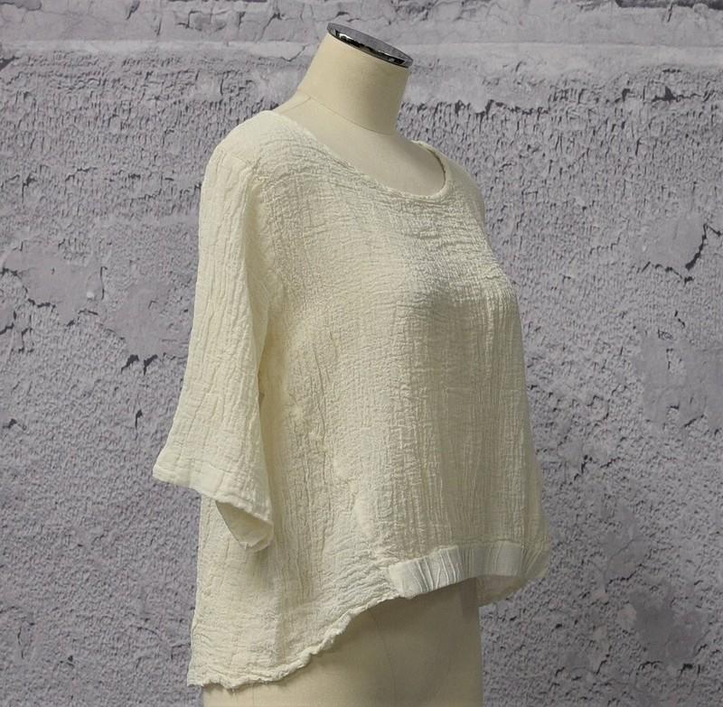 LUUKAA Linen 8Y0150 Lagenlook CLAIR CROP TOP Hi-Lo Hem (sizes 6-18) CREAM