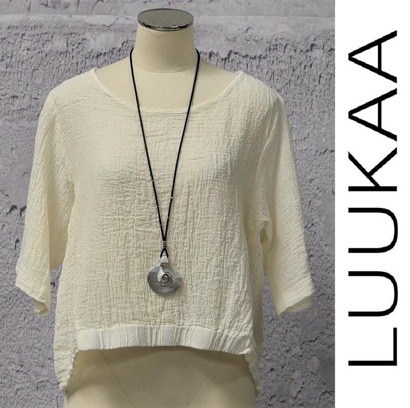 LUUKAA Linen 8Y0150 Lagenlook CLAIR CROP TOP Hi-Lo Hem (sizes 6-18) CREAM