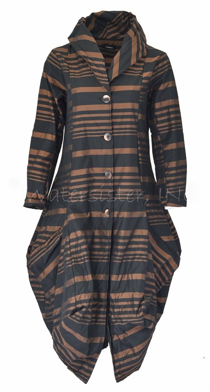 LUUKAA Taffeta 0309 PATRICE Parachute Bubble DUSTER Jacket Sz 4-20 BROWN STRIPE