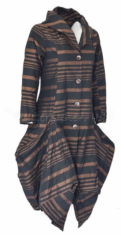 LUUKAA Taffeta 0309 PATRICE Parachute Bubble DUSTER Jacket Sz 4-20 BROWN STRIPE
