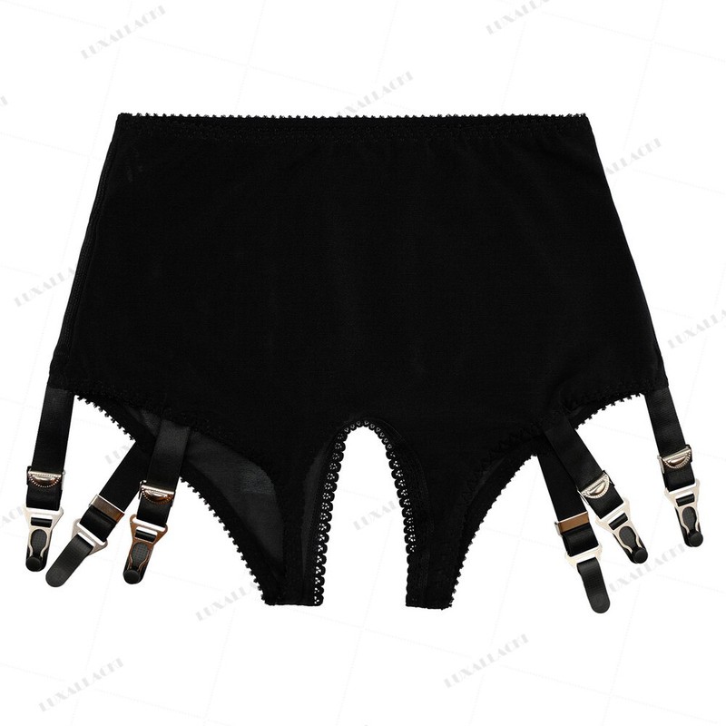 Luxallacki Open Crotch Garter Panty Adjustable 6 Straps Suspender Garter Belt