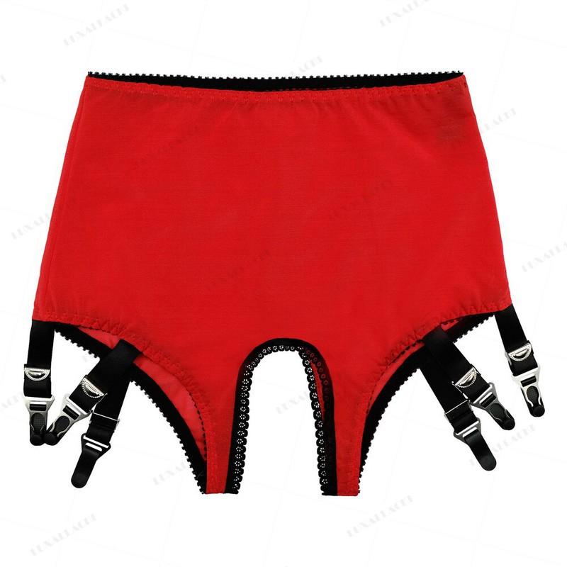 Luxallacki Open Crotch Garter Panty Adjustable 6 Straps Suspender Garter Belt