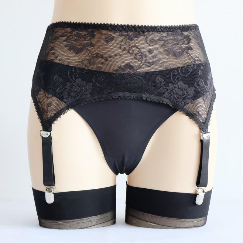 Luxallacki Sheer Floral Lace 4 Straps Suspender Garter Belt Underwear Lingerie