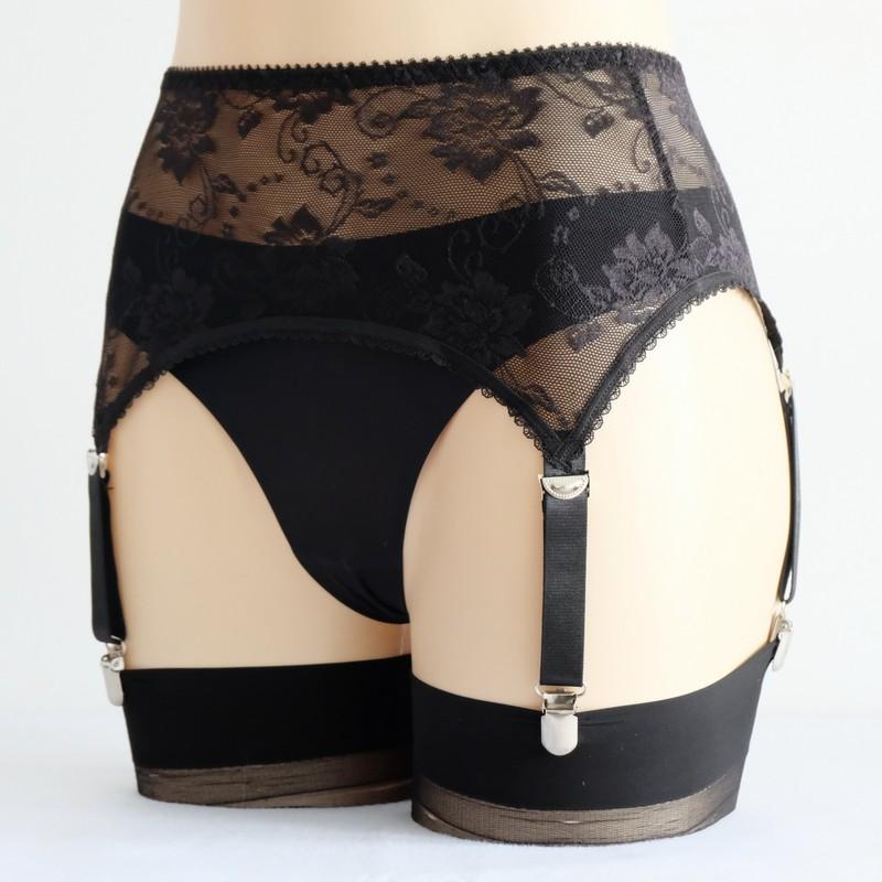 Luxallacki Sheer Floral Lace 4 Straps Suspender Garter Belt Underwear Lingerie