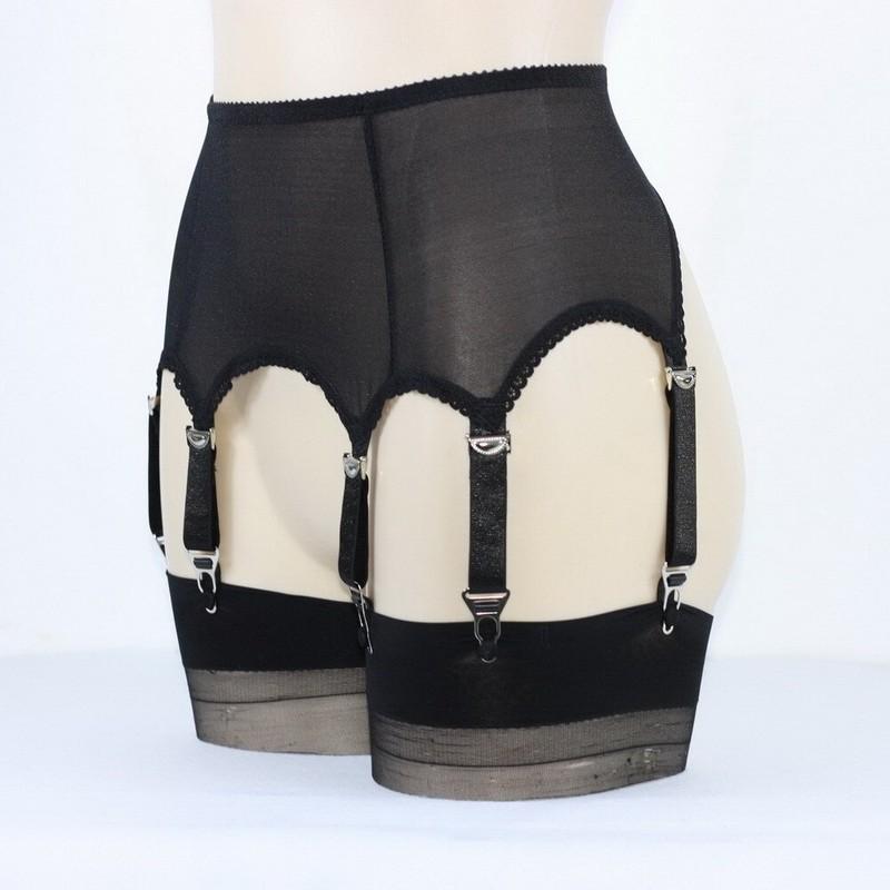 Luxallacki Sheer Mesh 6 Straps Garter Belt With Metal Clips For Women Lingerie