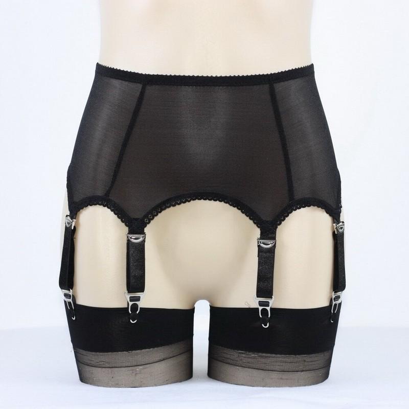 Luxallacki Sheer Mesh 6 Straps Garter Belt with Metal Clips for Women Lingerie