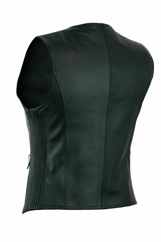 LuxHide Womens Cowhide Motorcycle Classic Leather Vest Gun Pocket