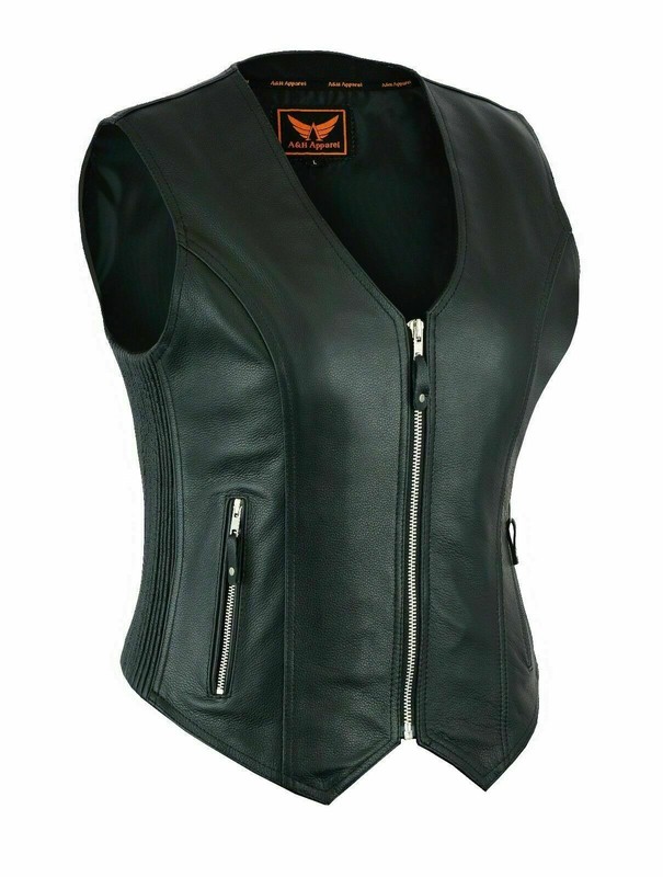 LuxHide Womens Cowhide Motorcycle Classic Leather Vest Gun Pocket