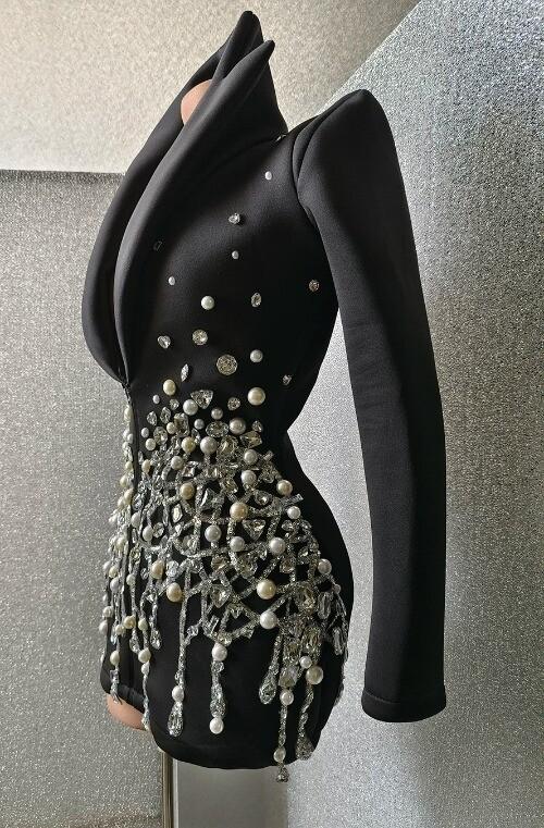 Luxury Party Show Pearls Rhinestones Jacket Stage Wear DJ Singer Bar Nightclub
