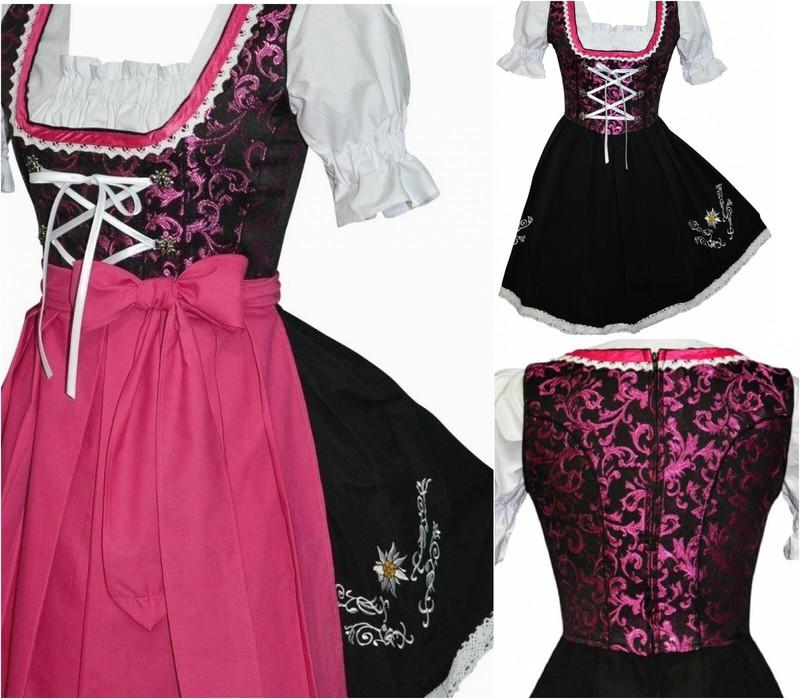 M 12 Black German Women Waitress Dirndl Dress Oktoberfest Bavarian Holiday