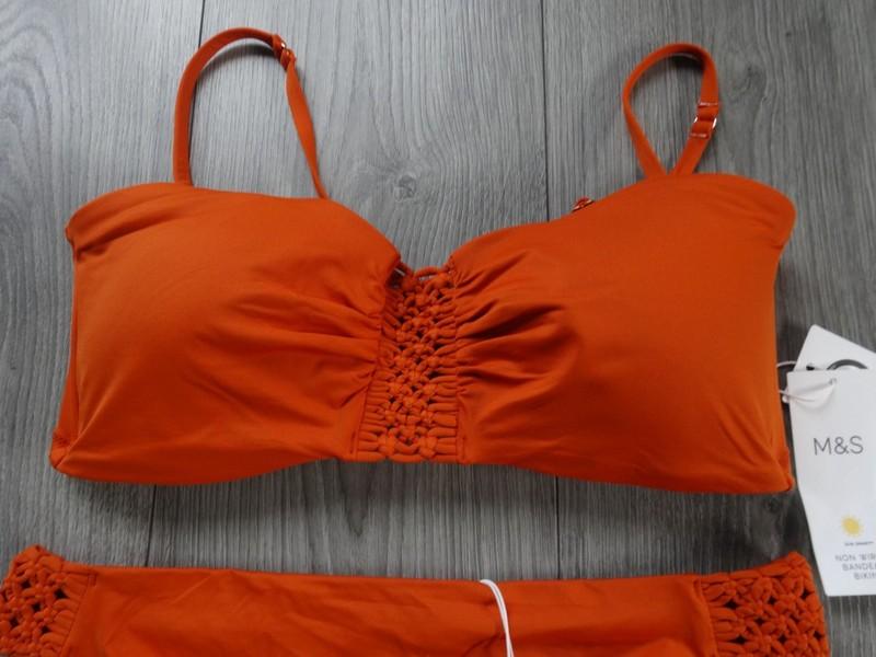 M&S MARKS & SPENCER MARMALADE BANDEAU BIKINI SET UK SIZE 16 TOP SIZE 16 BOTTOMS