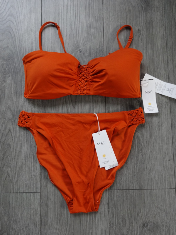 M&S MARKS & SPENCER MARMALADE BANDEAU BIKINI SET UK SIZE 16 TOP SIZE 16 BOTTOMS