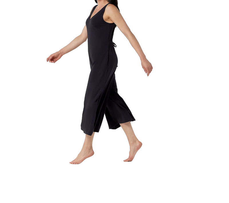 M T AnyBody Loungewear Cozy Knit Wide Leg Jumpsuit Back Tie Black MEDIUM TALL