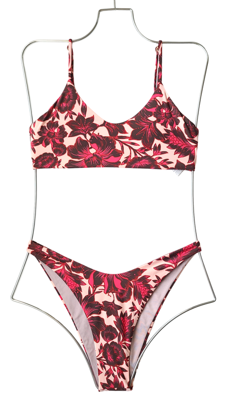 Maaji Rose Lanai Bralette Top & Splendor High Leg Cheeky Bikini Bottom M set red