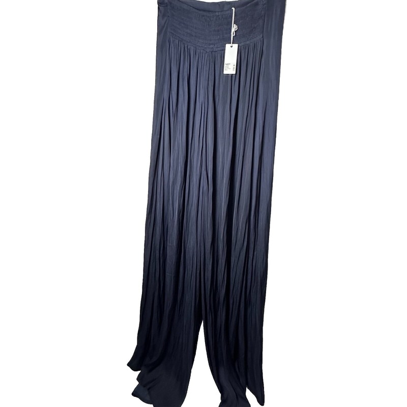 Mable Jumpsuit Womens Blue Strapless Smocked Palazzo Vacation Cruise Small