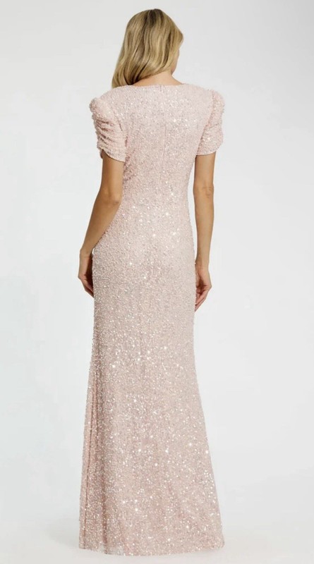 Mac Duggal 24003 Sz 10 Blush Pink Sequined Pearls Puff Sleeve Long Gown $598