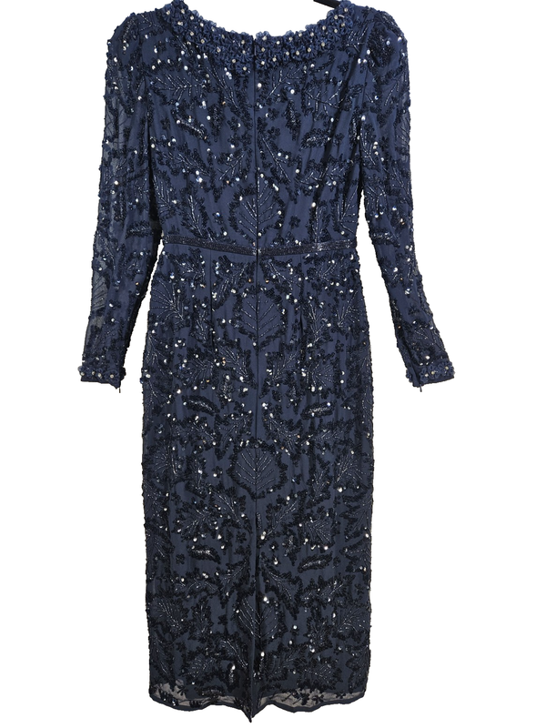 Mac Duggal Beaded & Embroidered Long Sleeve Gown In Navy Size 4 #MD0105