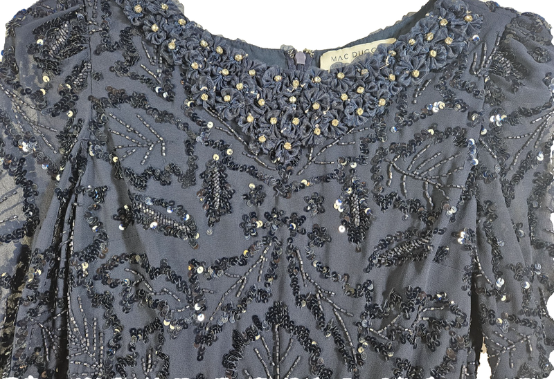 Mac Duggal Beaded & Embroidered Long Sleeve Gown In Navy Size 4 #MD0105