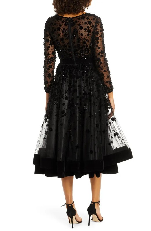 Mac Duggal Black Fit & Flare Velvet Embellished Cocktail Dress Size 16 $498
