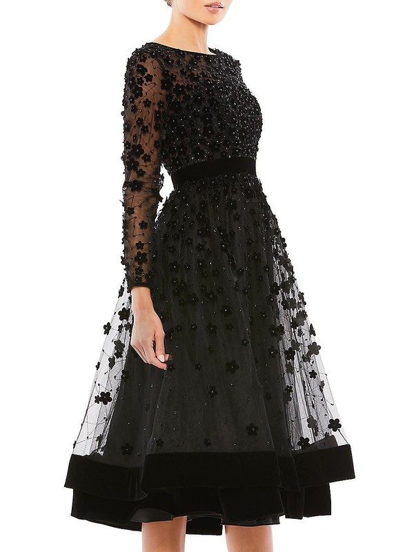 Mac Duggal Black Fit & Flare Velvet Embellished Cocktail Dress Size 16 $498