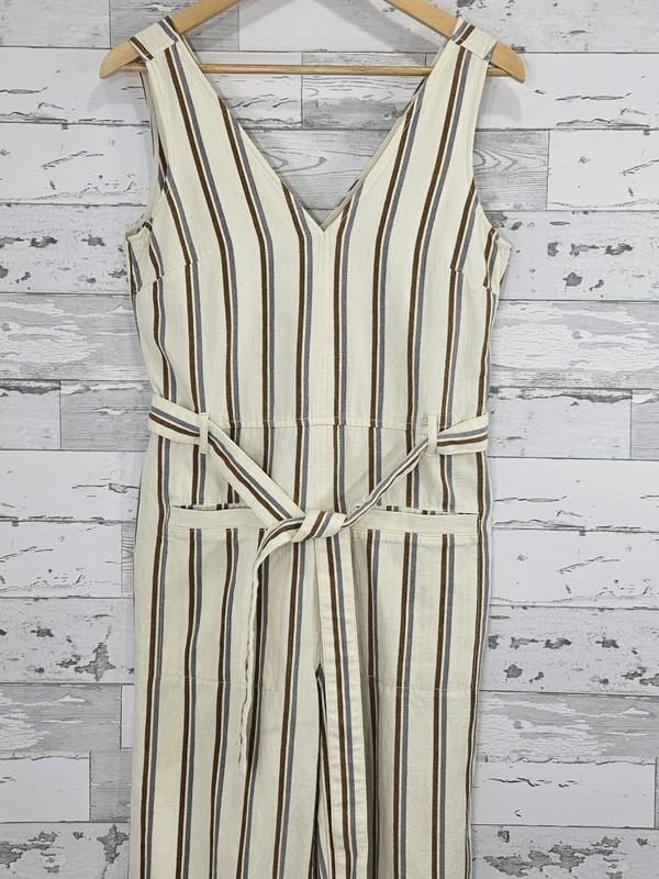 Madewell Cotton Linen Striped Wide Leg Jumpsuit Womens Xsmall Tie Waist Ivory