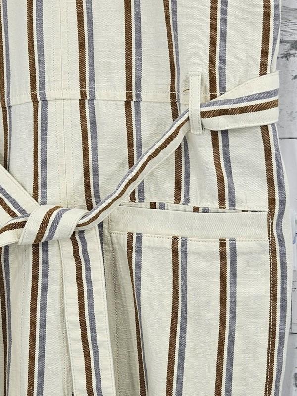 Madewell Cotton Linen Striped Wide Leg Jumpsuit Womens Xsmall Tie Waist Ivory