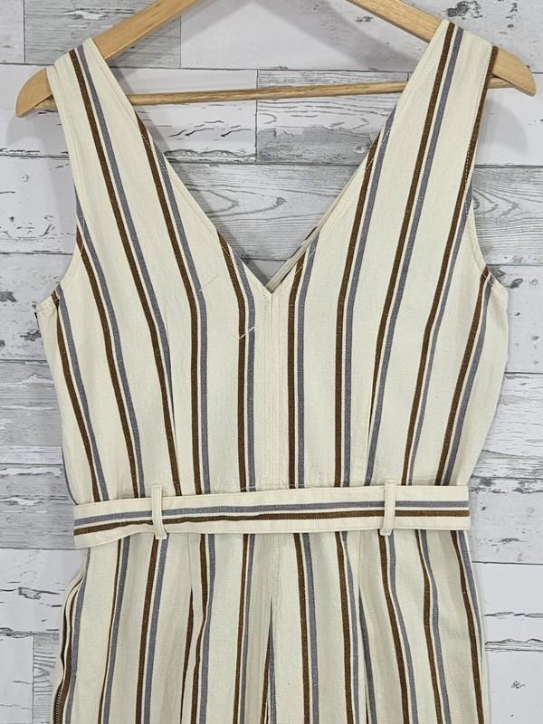 Madewell Cotton Linen Striped Wide Leg Jumpsuit Womens Xsmall Tie Waist Ivory