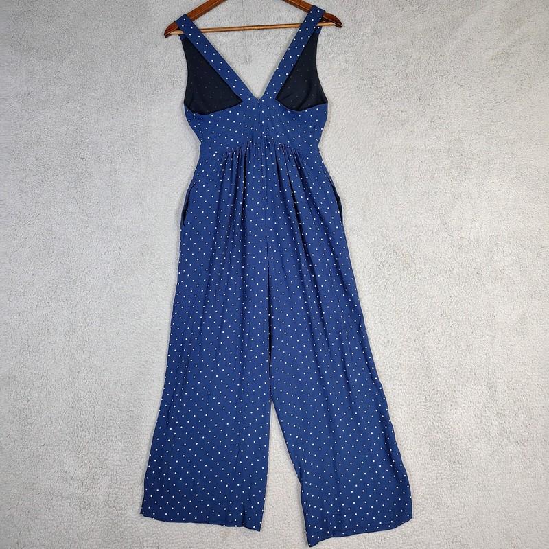Madewell Jumpsuit Women 00 Navy White Polka Dot Wide Leg V-Neck One-Piece Preppy