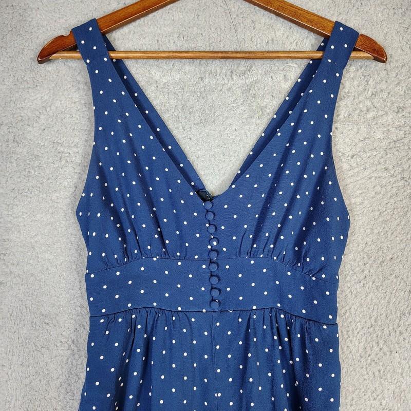 Madewell Jumpsuit Women 00 Navy White Polka Dot Wide Leg V-Neck One-Piece Preppy
