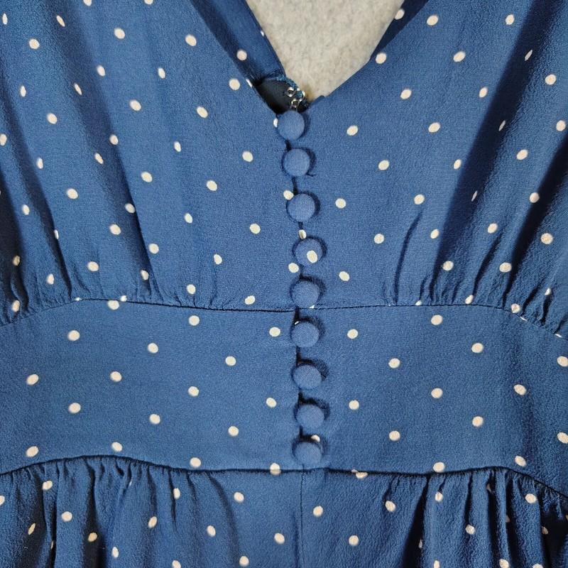Madewell Jumpsuit Women 00 Navy White Polka Dot Wide Leg V-Neck One-Piece Preppy