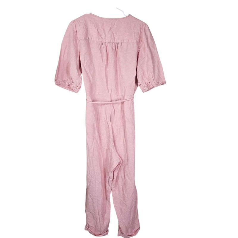 Madewell Linen Puff Sleeve Tassel Tie Jumpsuit Cuffed Tapered Legs XL Coastal
