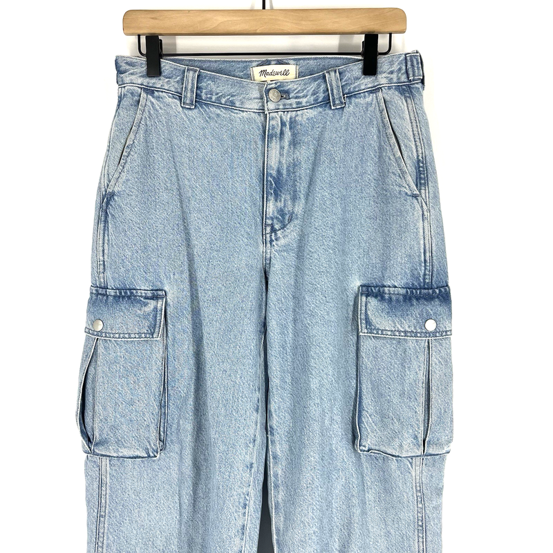 Madewell Low Slung Cargo Jeans Size 26 Womens Blue Denim Mid Rise Straight Leg