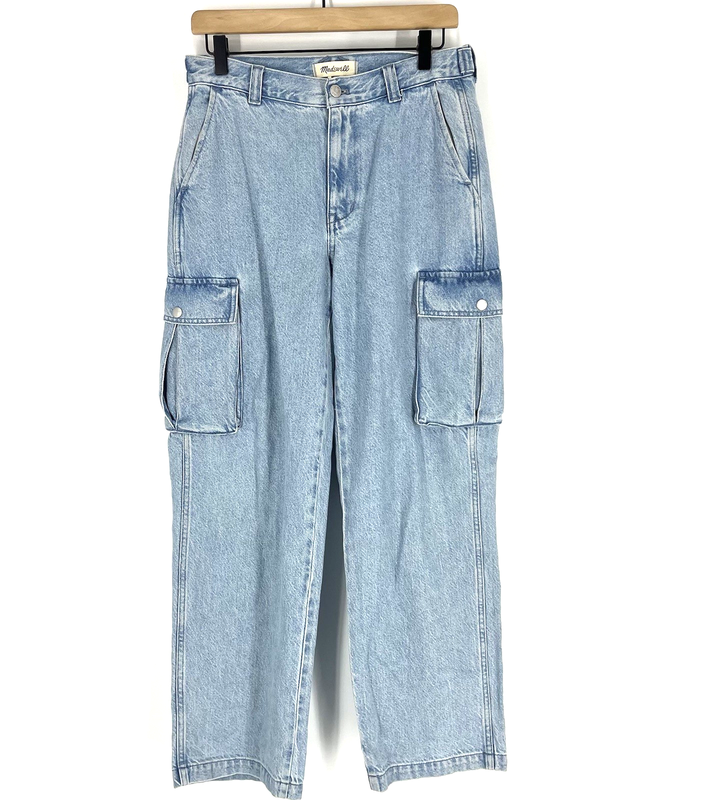Madewell Low Slung Cargo Jeans Size 26 Womens Blue Denim Mid Rise Straight Leg