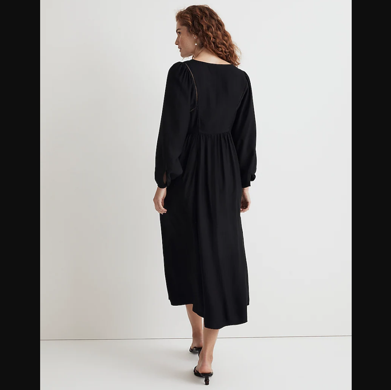 Madewell NEW NWT Womens Medium Black V Neck Empire Midi Dress NO147