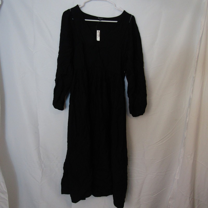 Madewell NEW NWT Womens Medium Black V Neck Empire Midi Dress NO147