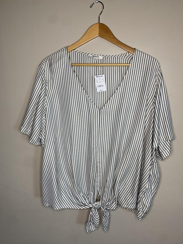 Madewell Short Sleeve Tie Front Top Blouse Striped Shirt V Neck Women’s 3X Plus