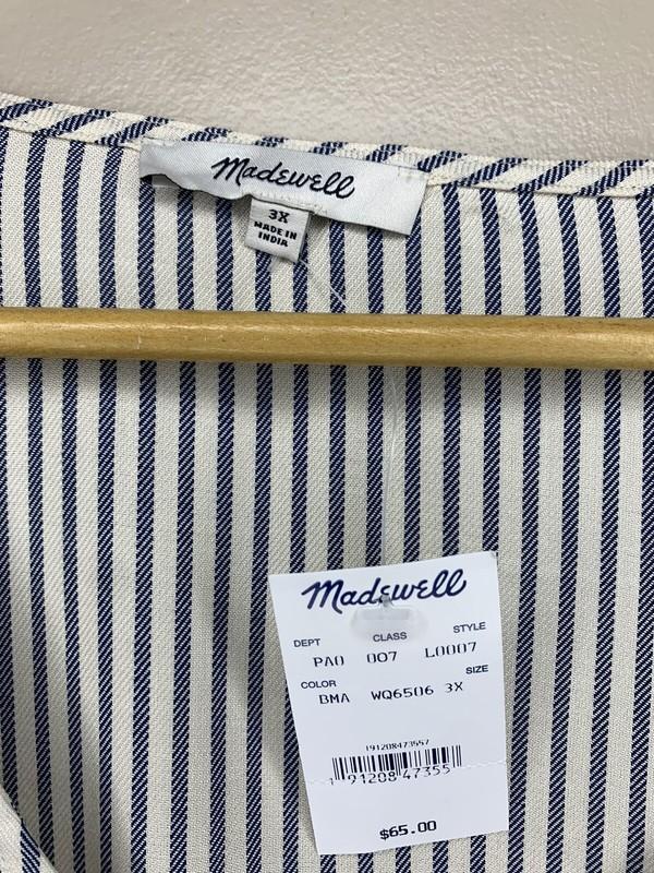 Madewell Short Sleeve Tie Front Top Blouse Striped Shirt V Neck Women’s 3X Plus