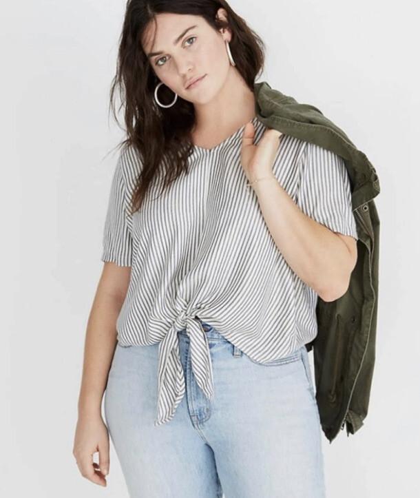 Madewell Short Sleeve Tie Front Top Blouse Striped Shirt V Neck Women’s 3X Plus