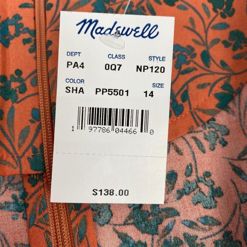 Madewell Stephanie Dress Twist-Front Midi Dress Floral Sunset Haze Size 14 NEW