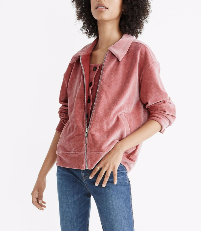 MADEWELL TEXTURE & THREAD WOMEN'S INDIGO CORDUROY ZIP VELOUR BOMBER JACKET Sz XL